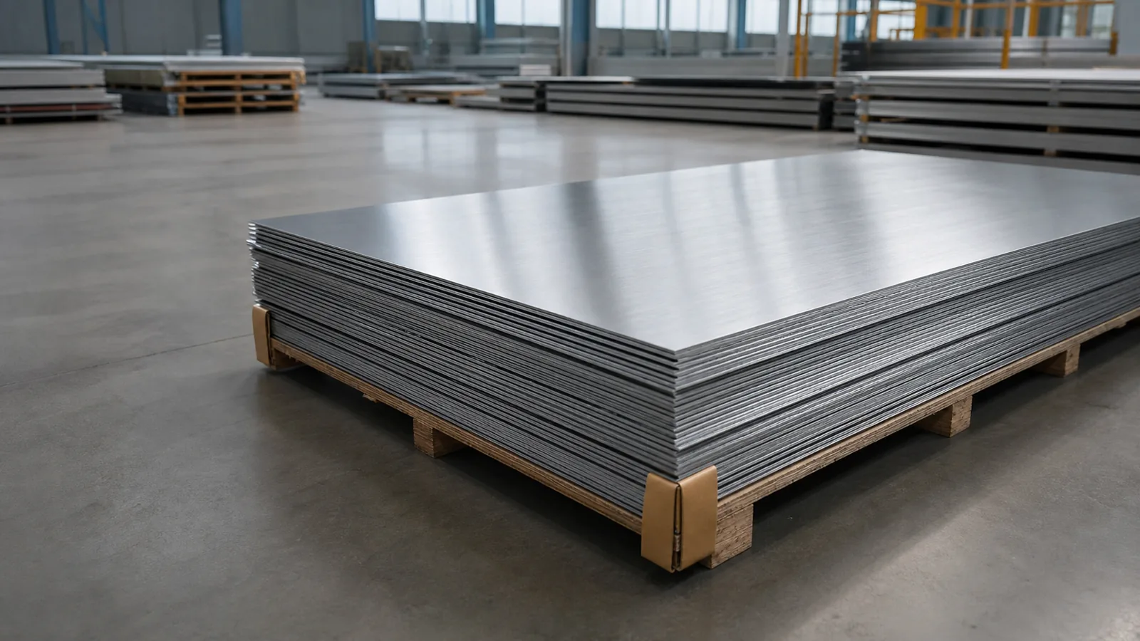 Stacked 304 stainless steel sheets with 2B finish prepared for export supply from Turkey
