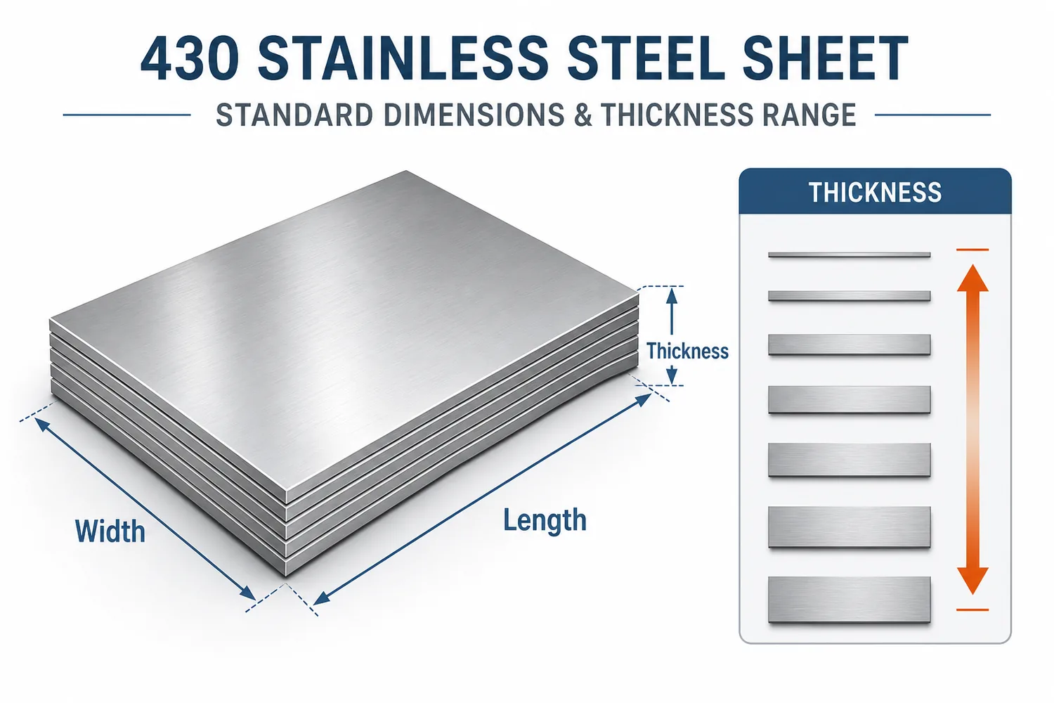 430 stainless steel sheet standard dimensions and thickness range chart