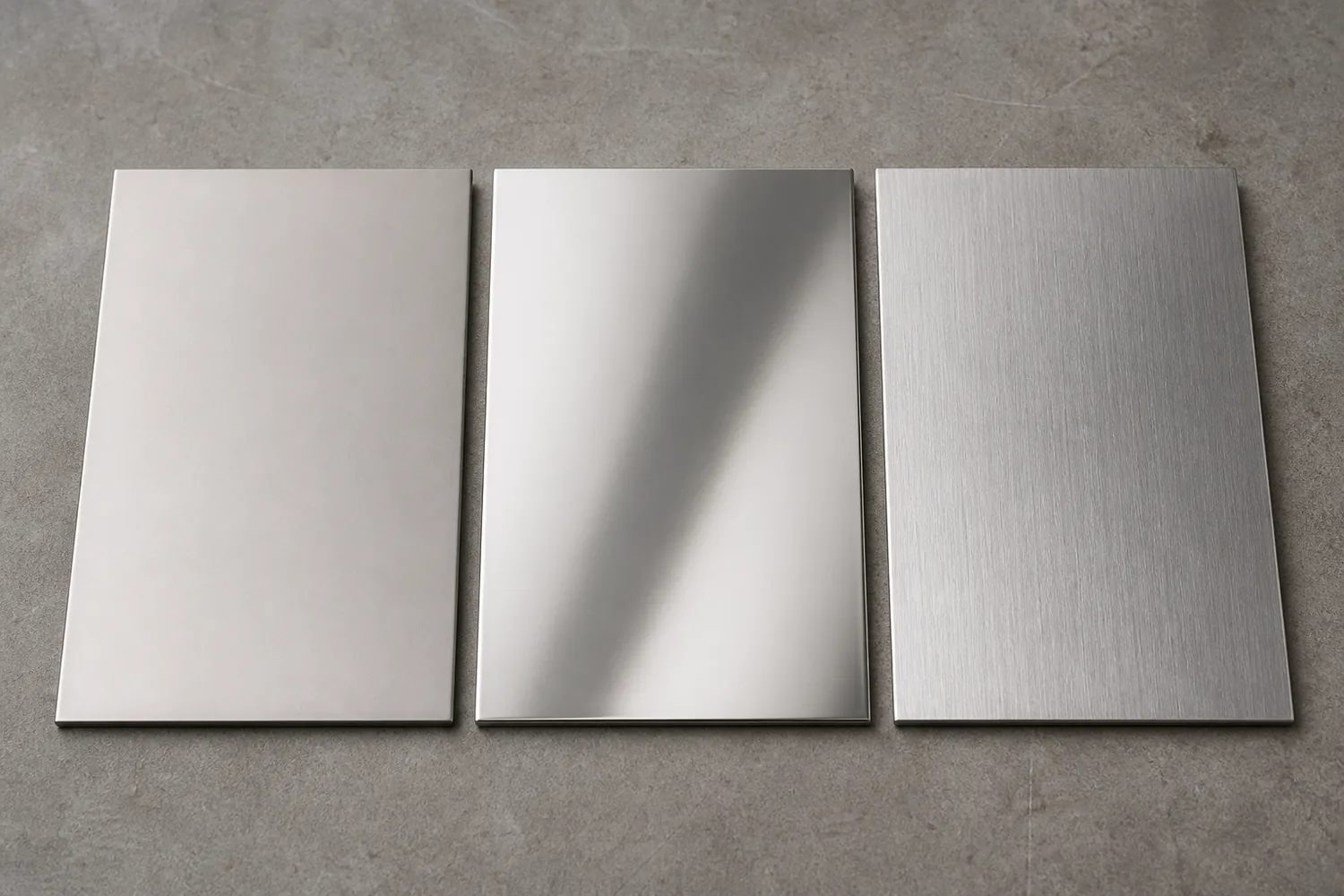 430 stainless steel sheet finish comparison showing 2B, BA and No.4 brushed surfaces