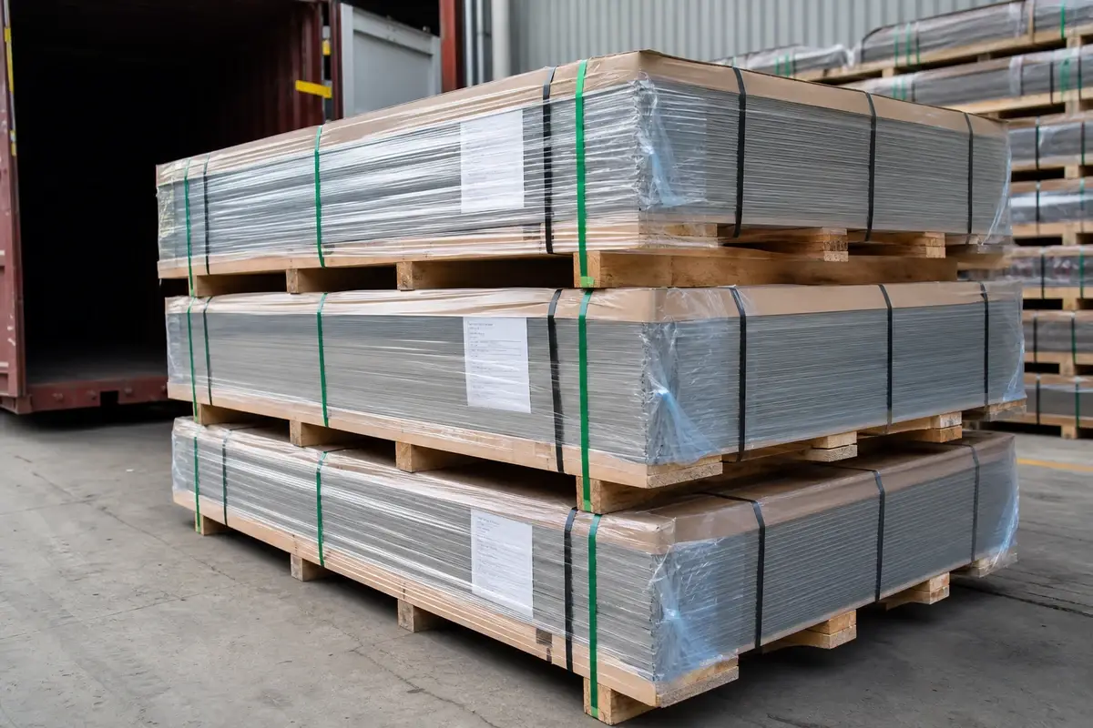 Export packed aluminium sheet on pallet for international delivery