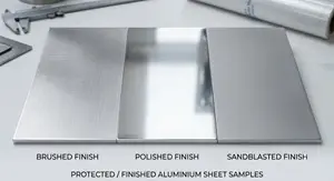 Protected and finished aluminium sheet with surface film for visible parts