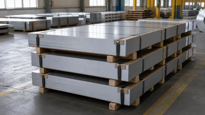 Stacked cold rolled steel sheet bundles prepared for export packing