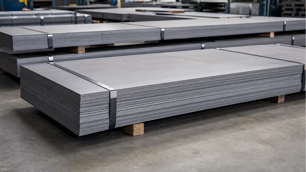 Strapped bundles of thin steel sheets prepared for export supply