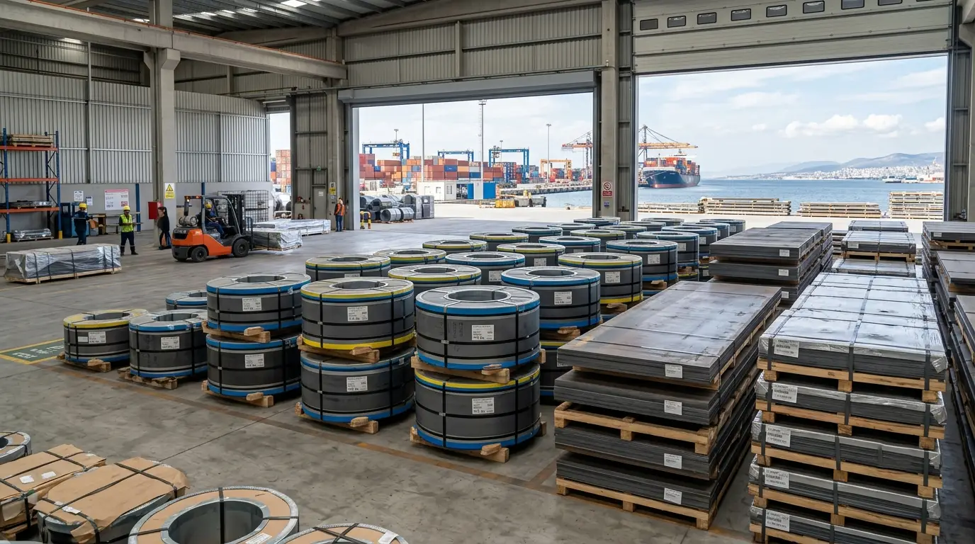 Flat steel coil, sheet and plate prepared by a steel supplier in Turkey for export